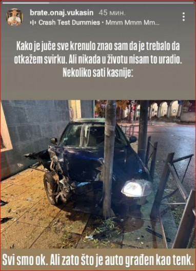 NAŠ PEVAČ IMAO SAOBRAĆAJKU U CENTRU BEOGRADA! Isplivala fotografija sa lica mesta, automobil potpuno uništen