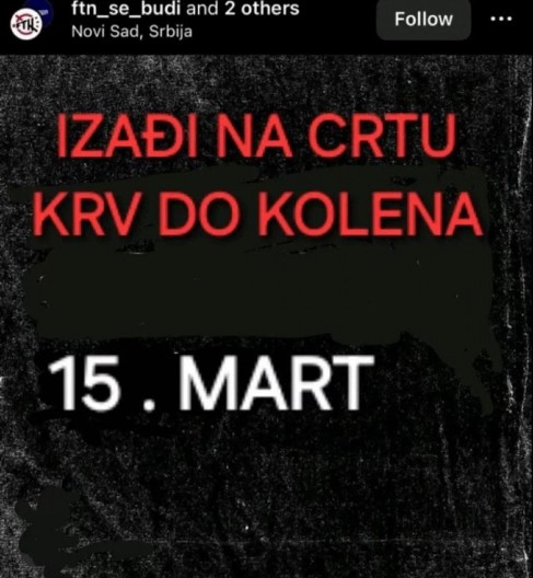 KRV DO KOLENA! Zloslutna poruka na nalogu FTN, reagovala policija!