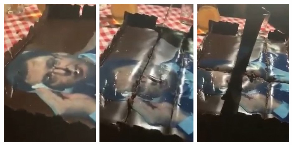 BOLESTAN SNIMAK SA PRIVATNE PROSLAVE ROĐENDANA! Sekli tortu sa likom Aleksandra Vučića, pa zabili nož posred lica predsednika! (VIDEO)