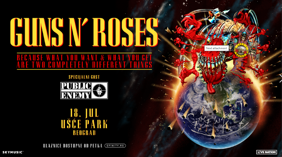 JOŠ SEDAM DANA DO KONCERTA GUNS N' ROSES U BEOGRADU! Legendarni bend stiže na Ušće 18. jula u punom sastavu, uz specijalne goste Public Enemy
