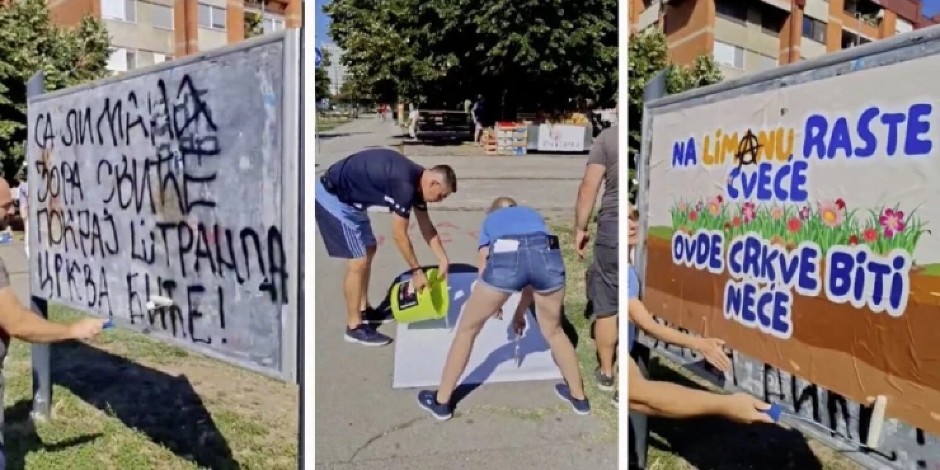 DINKOVA EKIPA SA LIMANA U AKCIJI PROTIV SRBA I SRPSKE CRKVE! Isplivao snimak skandaloznog čina blokadera zgubidana u Novom Sadu