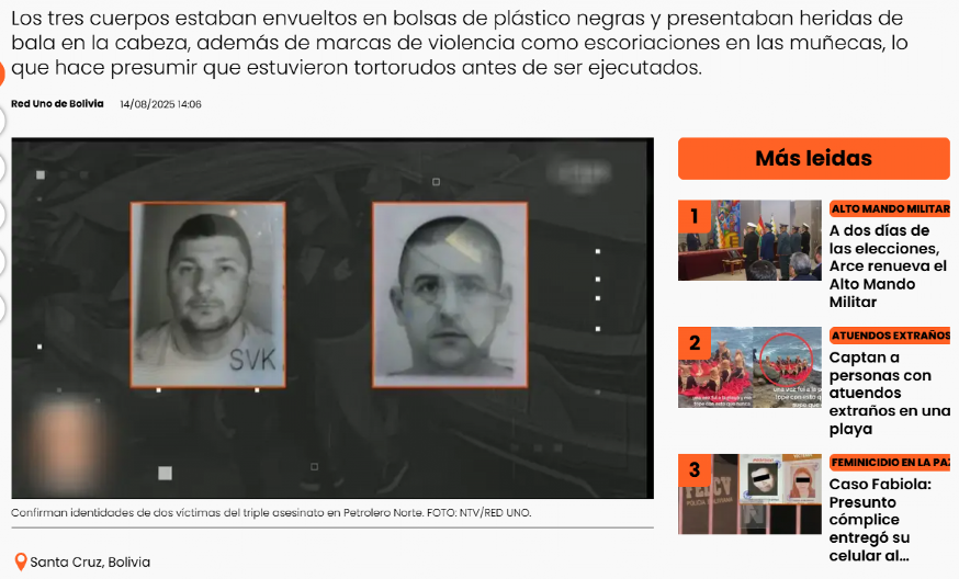 SUMNJAJU DA U BOLIVIJI IMA JOŠ SEDAM TELA Policija istražuje moguću vezu između dve otmice sa ovim trostrukim ubistvom Srba