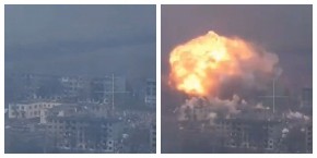 STRAVIČAN NAPAD U MIRNOGRADU, RUSI UDARILI BOMBOM OD 3 TONE: Zgrade nestaju u plamenu i dimu (VIDEO)