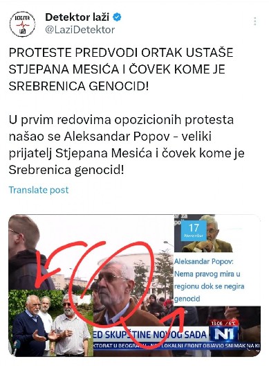 PROTESTE PREDVODI ORTAK STJEPANA MESIĆA I ČOVEK KOME JE SREBRENICA GENOCID! (VIDEO)