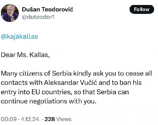 VRHUNAC ŠLIHTANJA ĐILASOVACA! Teodorović traži od Kaje Kalas da zabrani Vučiću ulazak u EU jer neće da prizna tzv. Kosovo!