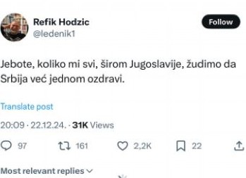 "SRBIJA JE ZEMLJA BOLESNIKA" Najveći zagovornik teze da su Srbi genocidni podržao protest opozicije na Slaviji