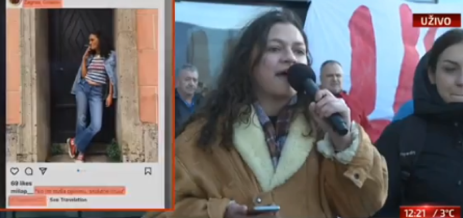 KO PREDVODI PROTEST ISPRED RTV-A:  Osoba za koja se zalagala za Rezoluciju o Srebrenici i koja na dan etničkog čišćanja Srba šalje sramne poruke iz Zagreba