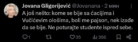 I velika opozicionarka Vremena priznala da neko hoće da se bije sa studentima koji hoće da uče!