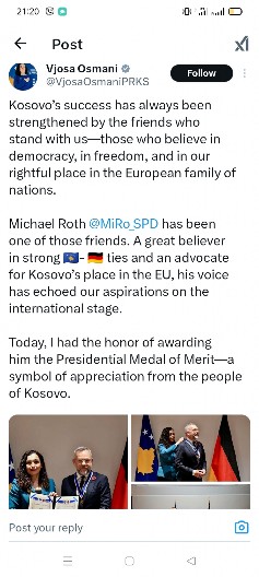 NAJVEĆI PRIJATELJ ĐILASA I STUDENTSKIH PROTESTA DOBIO ORDEN OD VJOSE OSMANI!  Glavni promoter laži antisrpske opozicije dobio zasluge od Kurtija