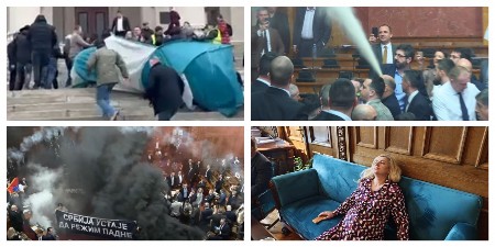 GURAJU ŽENE ISPRED SKUPŠTINE, UNUTRA BACAJU DIMNE BOMBE I UGROŽAVAJU ŽIVOT I TRUDNICAMA Opozicionarima je nasilje jedina politika