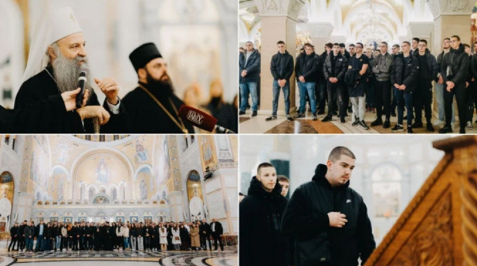 PATRIJARH PORFIRIJE BLAGOSLOVIO UČENIKE TEHNIČKE ŠKOLE "NIKOLA TESLA" IZ VUKOVARA Đaci u poseti Srbiji