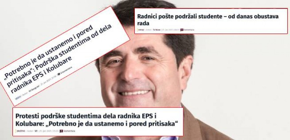 ŠOLAKOVA FABRIKA LAŽI IZNEDRILA NOVI BISER Od jednog sindikalca Pošte i jednog radnika Kolubare Nova i N1 učinile da "studente podržavaju radnici Kolubare i PTT"