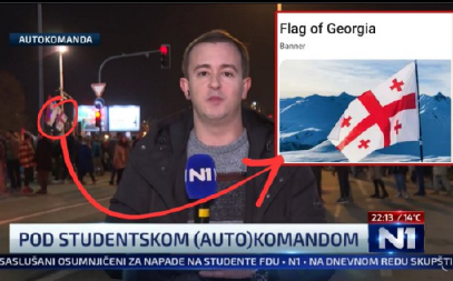 OBOJENA REVOLUCIJA! Na protestu "studenata" na Autokomandi pojavila se i zastava Gruzije u kojoj se sprovodi obojena revolucija!
